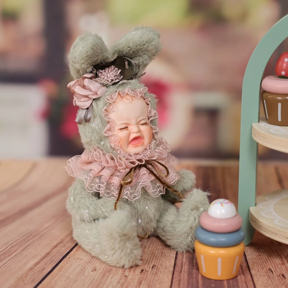 

8-дюймовая оригинальная фарфоровая кукла-кролик с плюшевым телом и керамическим лицом, высококачественная ручная работа, коллекционное произведение искусства, подарок