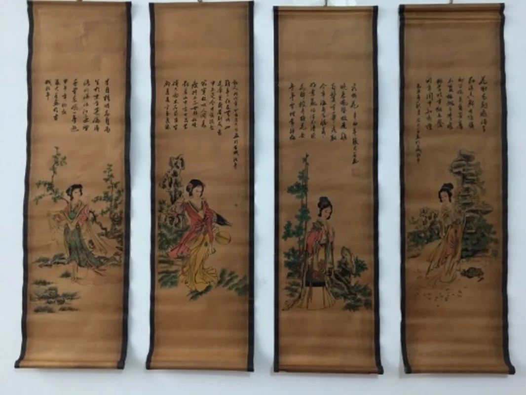 Antique paper figure paintings home living room four screens beautiful women's paintings handicrafts wall decorations