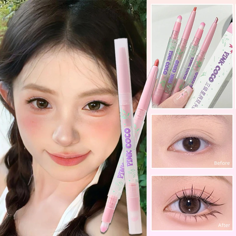 Penna per baco da seta sdraiata a doppia testa Penna gel per ombretto liscio rosa opaco Matita per ombretto glitter schiarente Cosmetico per trucco coreano