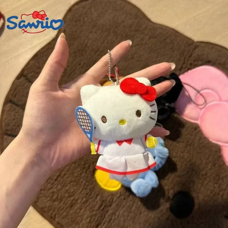 New Sanrio Sport Hello Kitty Anime Toys Kawaii Tennis Kitty Doll Pendant Keychain Children Car Keyring Cute Girls Birthday Gifts