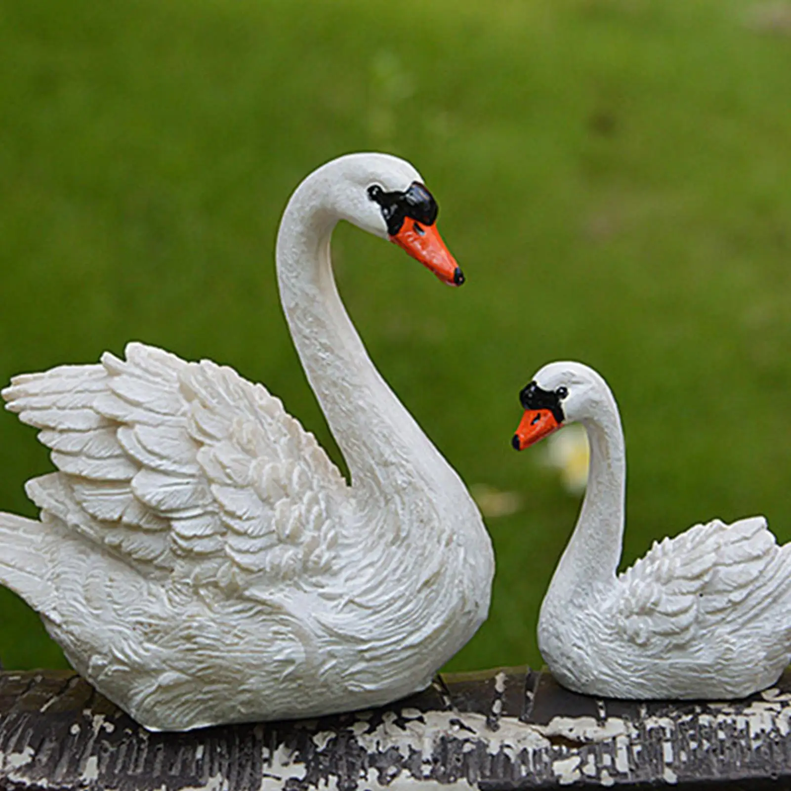 Estatuilla de cisne en miniatura, estatua de resina de cisne en miniatura, decoración de hadas de fuente, 2 piezas, adorno de cisne blanco para exteriores