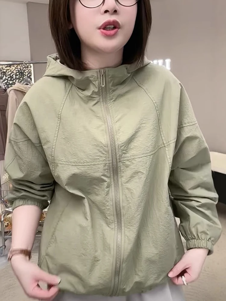 

2025 Summer Casual Hooded Lightweight Breathable Women's Faionable ort Outerwear Top Trendy Sun Protection Coat