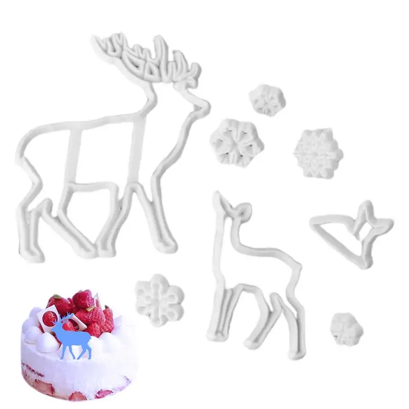 Fondant Cookie Stamp 8 Patterns Christmas Snowflakes Stamping Set Elk Christmas Cookie Stamps Snowflakes Cake Baking Stamps For