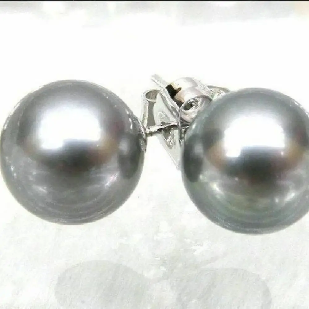 Elegant 9-10mm AAA Perfect Gray South Sea Pearl Earring 925S Freeshippings Items