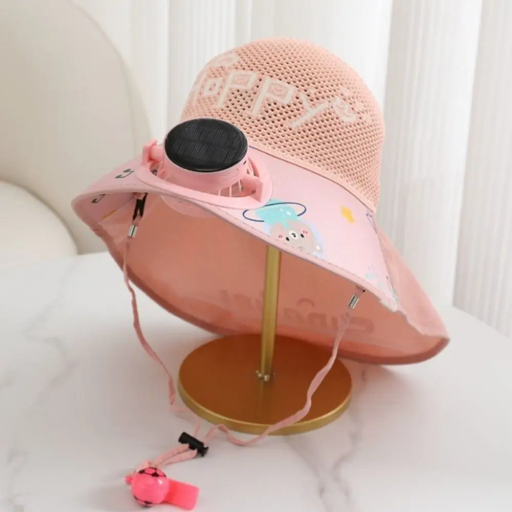 Mesh Design Children's Solar Fan Hat Breathable Adjustable Large Brimmed Sun Hat Cartoon Quick Drying Children's Sunscreen Hat