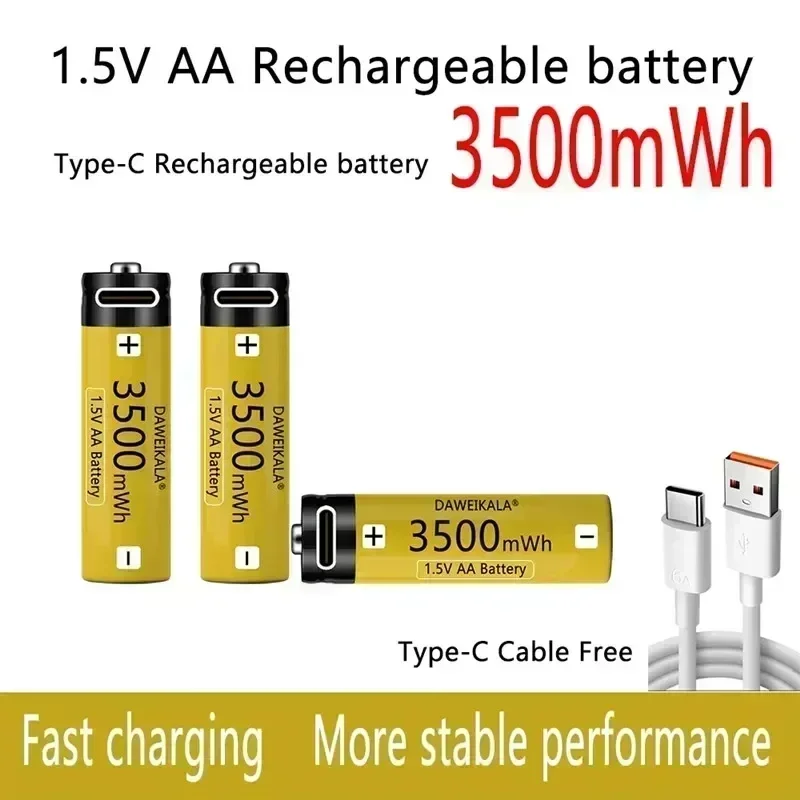 

AA Battery 1.5V Rechargeable battery NiZn Battery Stable performance long usage time camera toys batteries Type-C fast charging