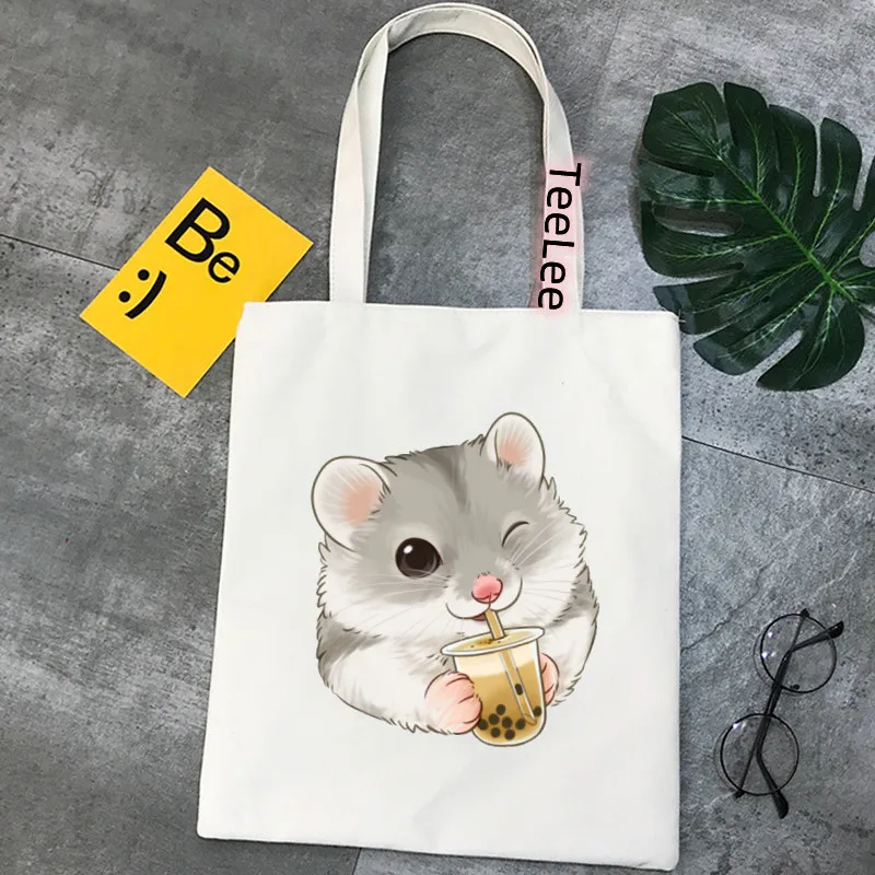 Unisex Shopper Cute cartoon Boba Tea Printed Tote Bag Women Harajuku Shopper Handbag Shoulder Shopping Bag kpop Canvas Bag