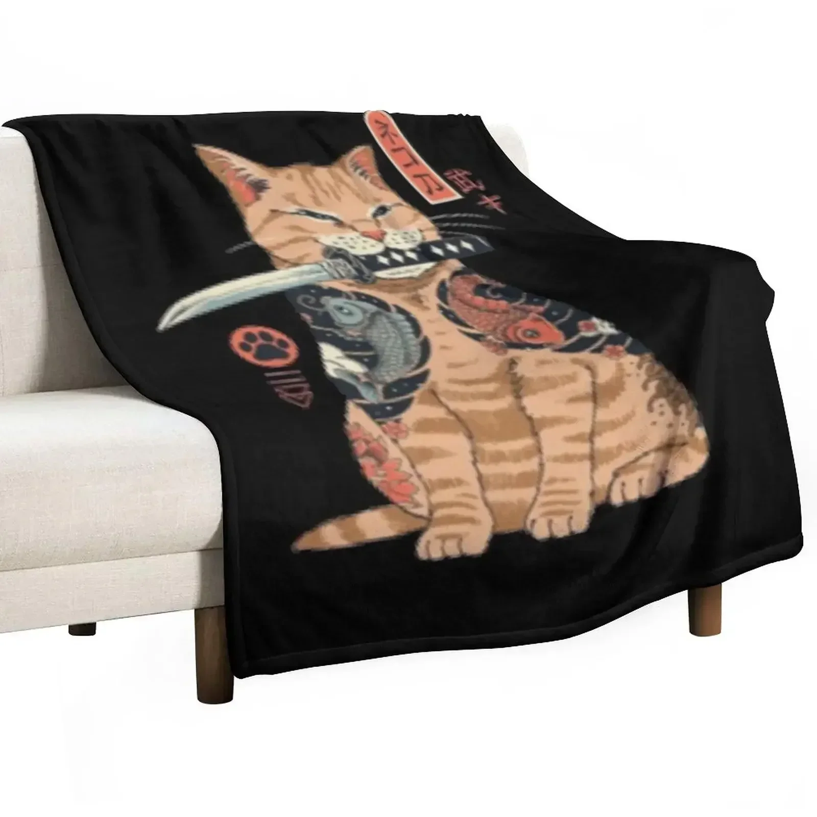 Katana Cat Throw Blanket Blankets For Sofas Hair Weighted Multi-Purpose Blankets