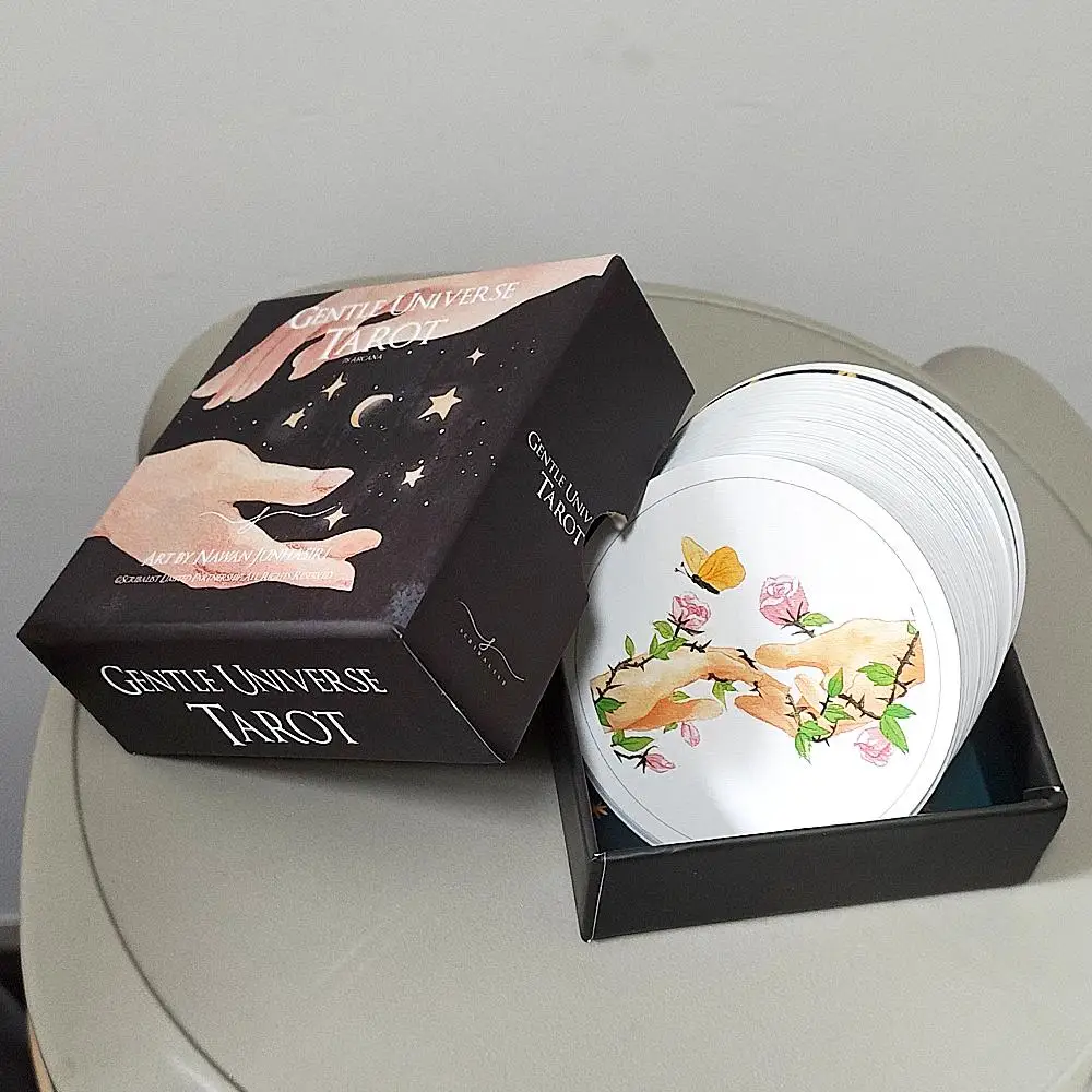 Gentle Universe Tarot Deck 8.8*8.8cm 78 Pcs Round Circular Tarot Cards Watercolor Art Witchcraft in Rigid Box, Double-embossed