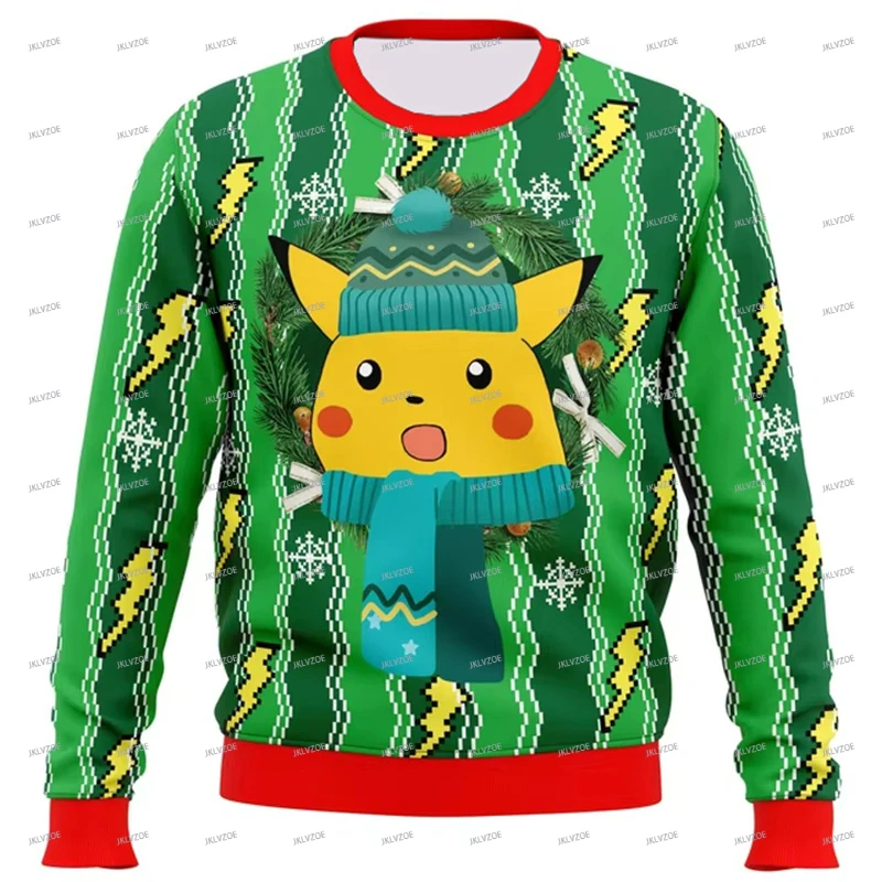 Pok é mon Pikachu Ugly Christmas Sweatshirt Cartoon Anime Women Men Pullover Tops 2025 New Fashion Couple Sweatshirt Pullovers