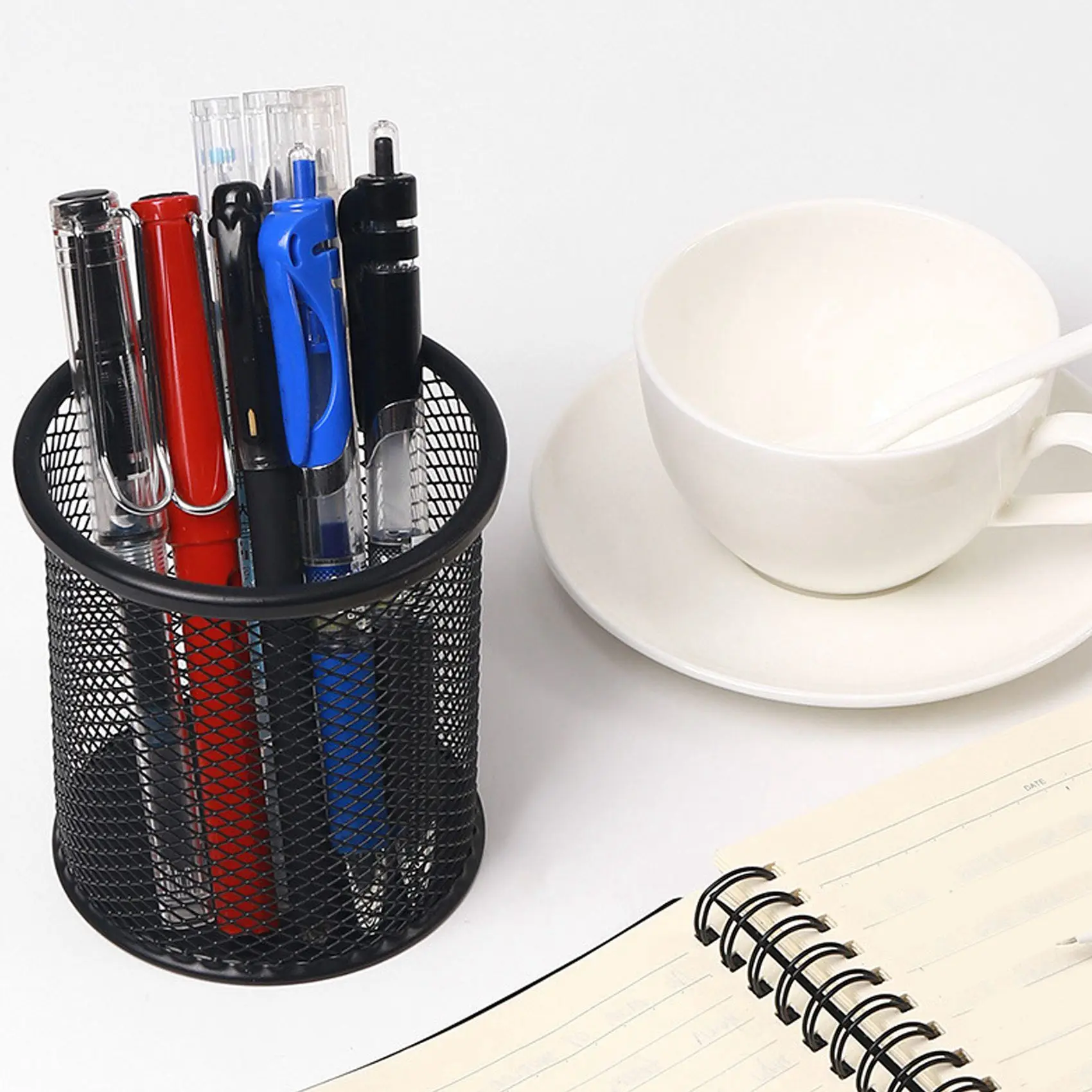 金属メッシュの多機能ペンホルダー,オーガナイザー,オフィス用,黒,金属,ピース/セット