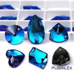 Bermuda Blue K9 Various Sizes Shapes Glass Sew On Rhinestone Glitter Crystal Stone for Diy Sewing Accessories Clothes