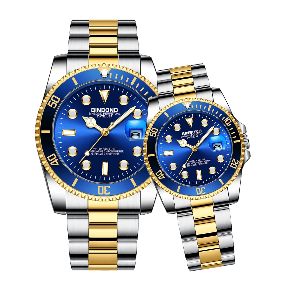 BINBOND Couple Watches 920CP Top Brand Luxury Original Quartz Watch for Lover Anniversary Gift With Box Waterproof Luminous Date