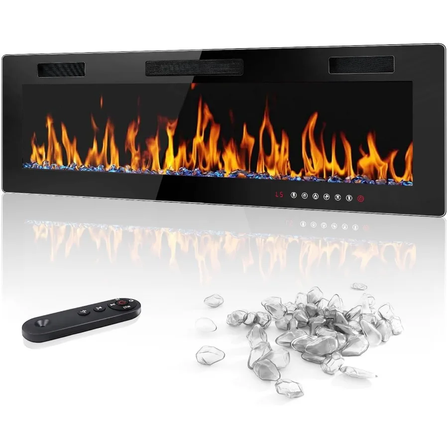 

60 inch Electric Fireplace Recessed and Wall Mounted with 750 1500W Heating Capacity Linear Design Fireplace Heater featuring T