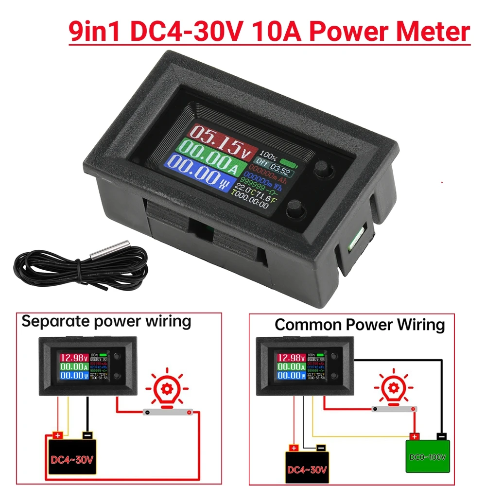 9-in-1 DC 4-30V Leistungsmesser Voltmeter Leistungsanalysator LED Digitaler DC-Stromzähler Multifunktions-Tester Wattmeter