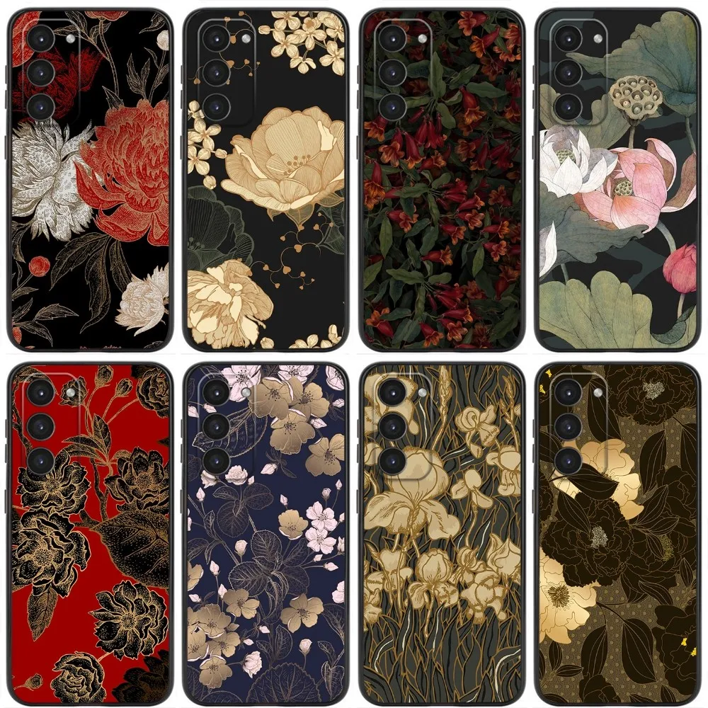

Retro Flowers Phone Case For Samsung Galaxy A20,A21s,A22,A31,A32,A52,A53,A72,73,A80,A91 Soft Black Cover