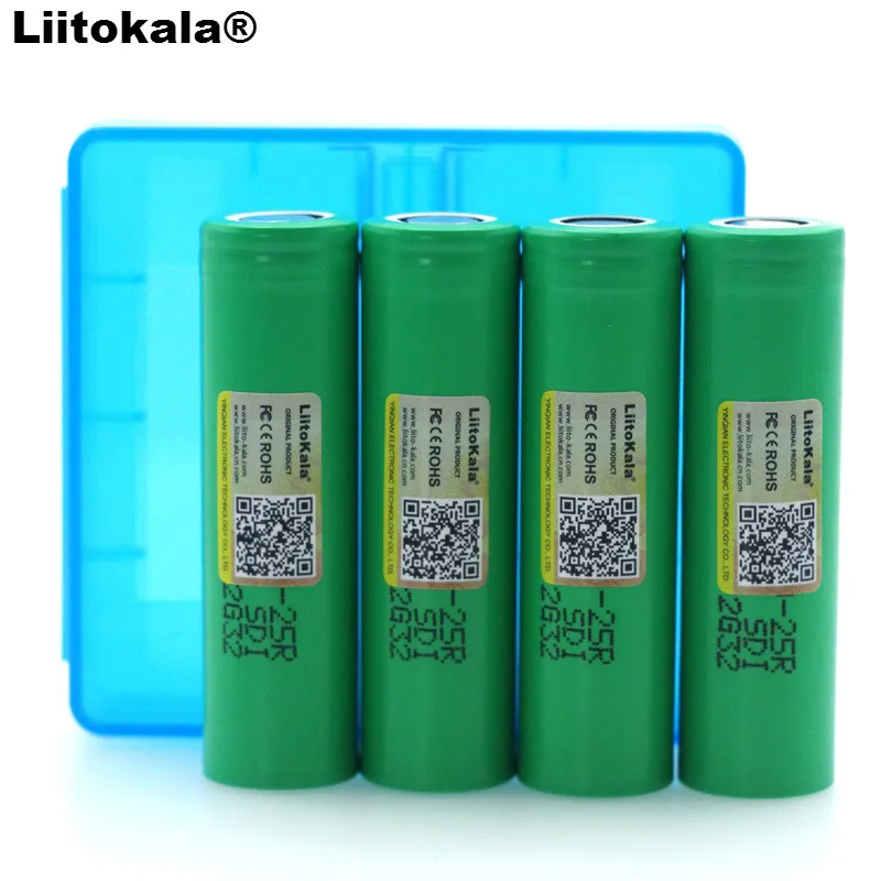 4 pces liitokala 18650 25r 2500mah bateria de vidro 20a bateria de vidro elétrico de energia para + caixa