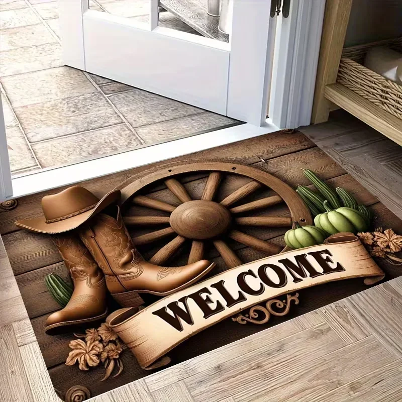 Western Cowboy Welcome Doormat Non Slip Machine Washable Carpet For Living Room Bedroom Bathroom Kitchen And Laundry Rug