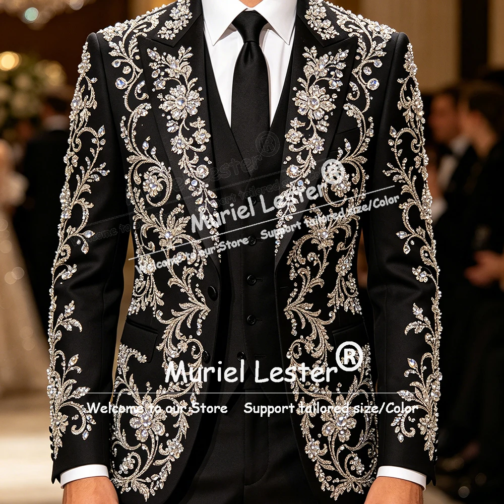 Men's 3-Piece Luxury Crystal Beading Wedding Suit