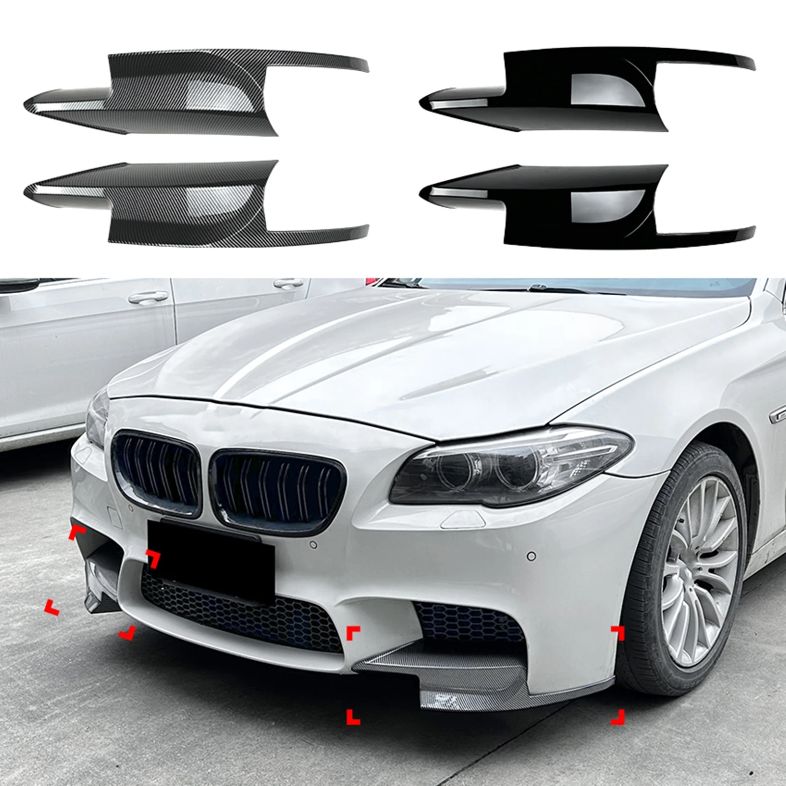 

For BMW 5 Series F10 M5 Sedan 2011-2017 Front Bumper Side Spoiler Cover Carbon Fiber Look/Gloss Black Lower Protector Splitter