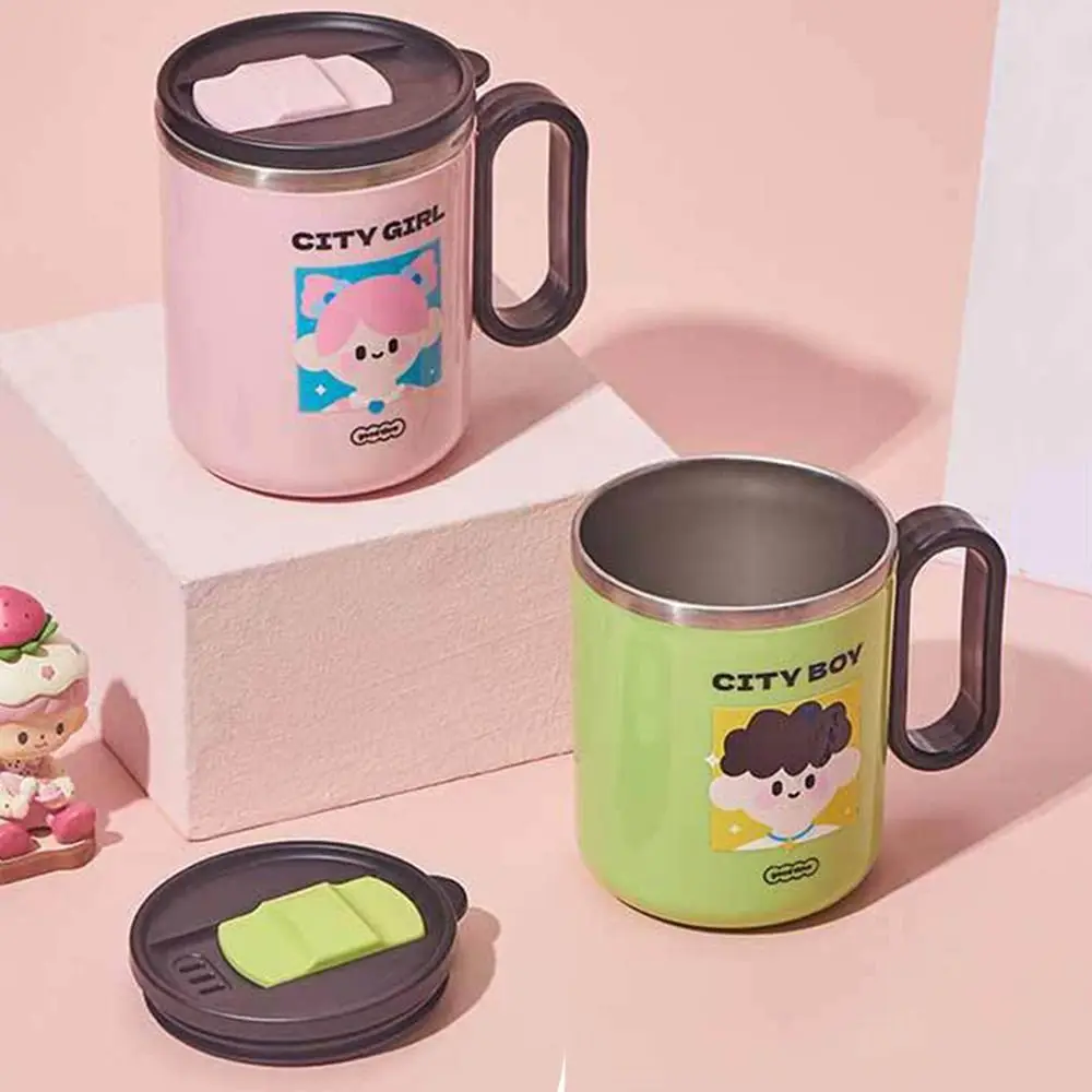 

Stainless Steel Cartoon Couple Thermal Mug Boys and Girls Creative Insulated Water Bottle with Handle Large Capacity