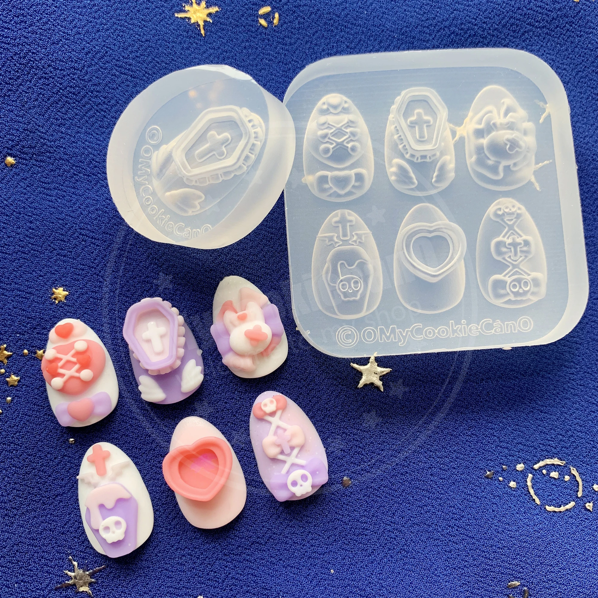 Plaques d'estampage Nail Art avec moule Shake et moules en silicone transparent, ange mignon et effrayant, style sûr