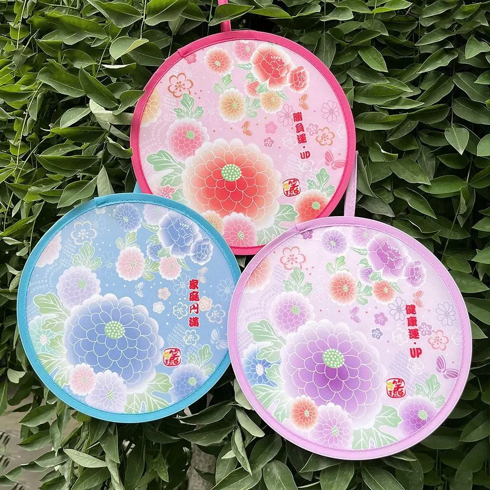 Mini Folding Fan Japanese Style Folding Flying Disk Polyester Random Color Circular Fan Round Collapsible Hand Fan Summer