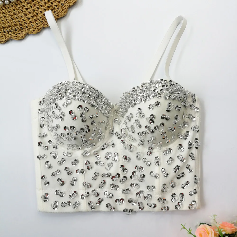 Top Brillante con Lentejuelas y Cuentas, con Anillo de o, Disfraz de loween para Bailarina, Ceco Brillante con Hilo...