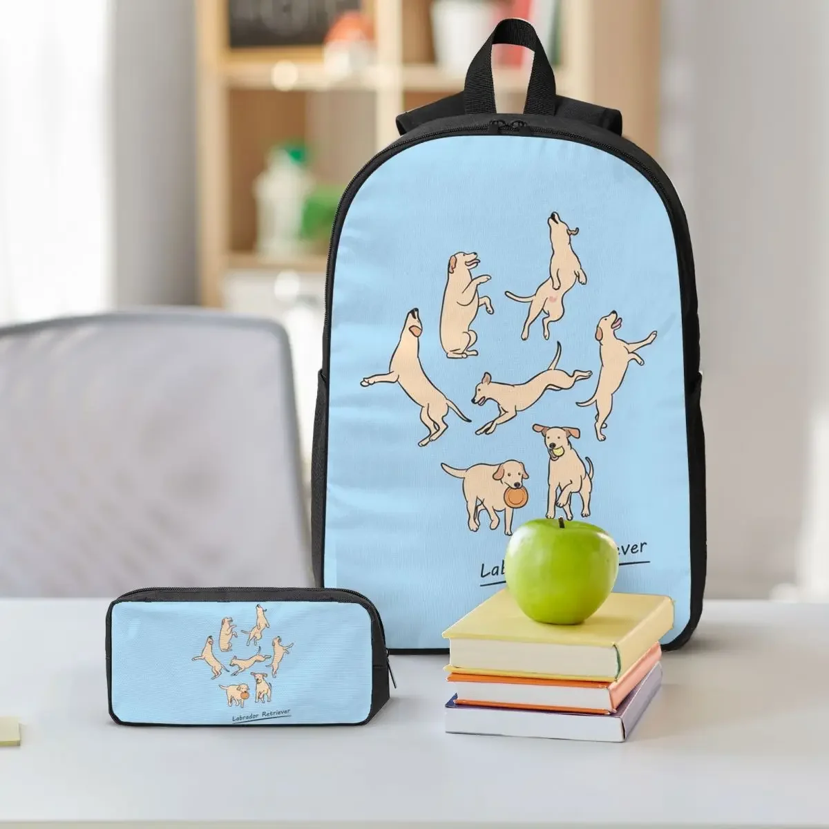 Playing Light Yellow Lab Labrador Retriever Backpack BookBag School Bag Shoulder Bags 3ps Insulated Lunch Bag Pencil Case