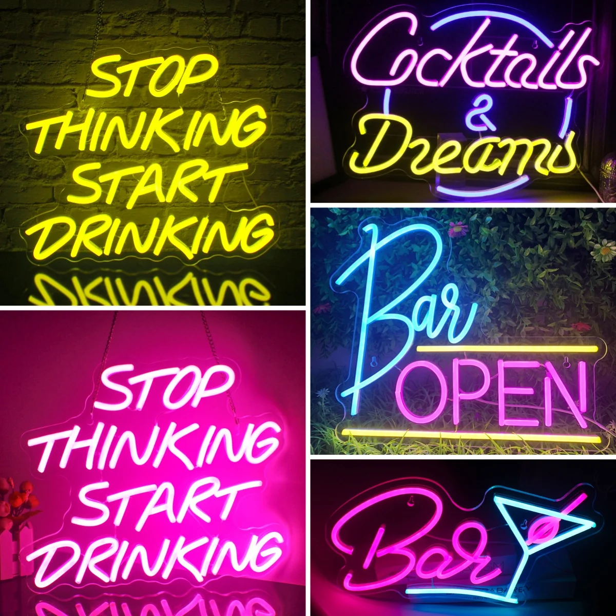 

Stop Thinking Start Drinking LED Neon Bar Sigh USB Letter Room Decor For Shop Home Bars Bedroom Festa Party Wall Lamp Ornaments