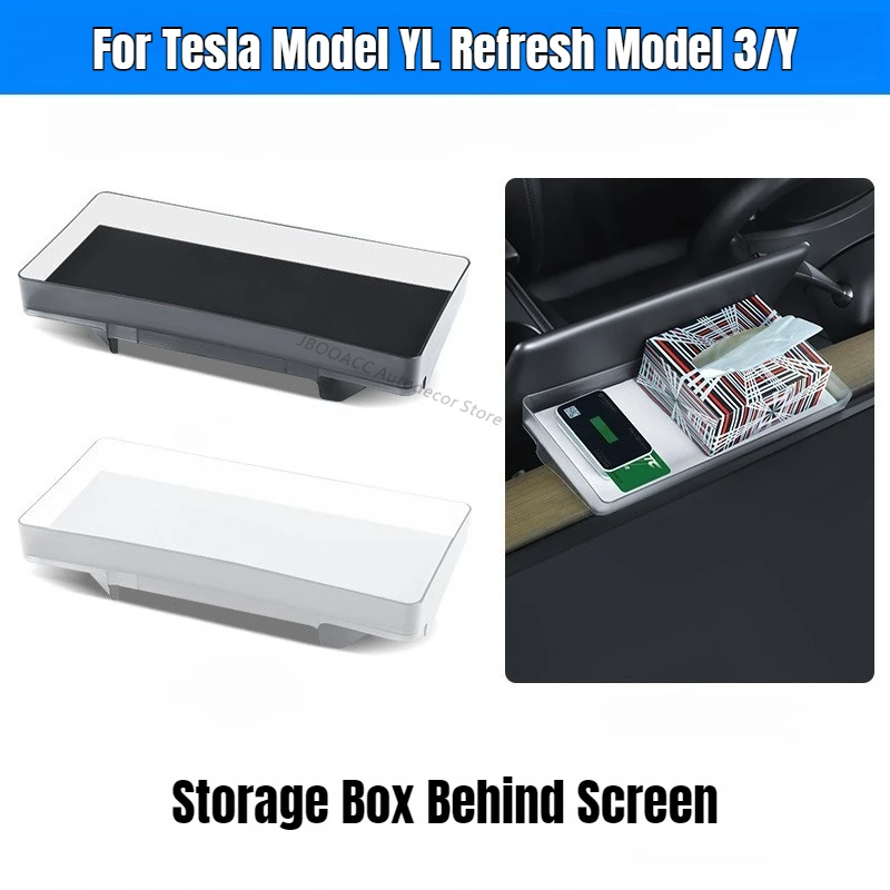 

For Tesla Model YL Refresh Model 3 Y Behind Center Screen Storage Box Screen Rear ETC Card Holder Organizer Tray EV Car Stowing