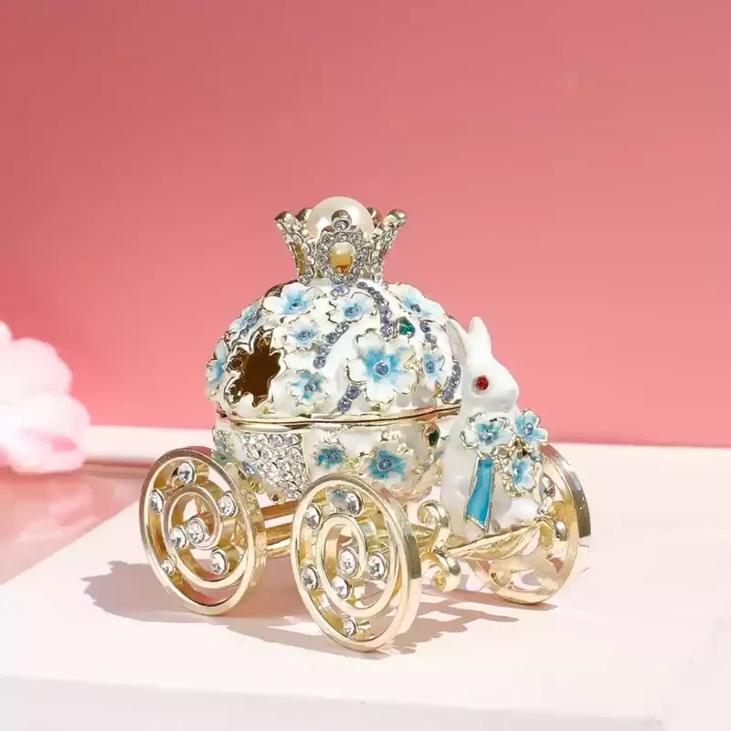 New Creative Cute Cherry Blossom Rabbit Carriage Crown Jewelry Box Girl'S Heart Gift Necklace Storage Box Exquisite Home Decor