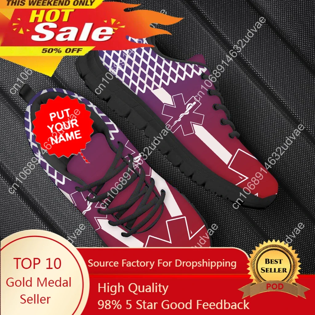 

Paramedic EMT EMS Print Men Casual Nursing Shoes Male Lace Up Flat Shoes Customize Name/Logo Mesh Nurse Sneakers