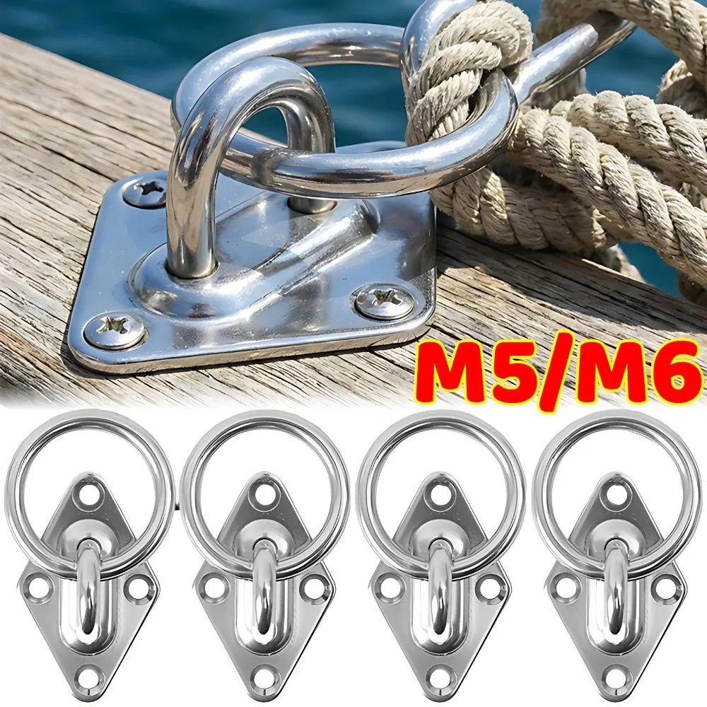 Wall Mount Pad Eye Plate Stainless Steel M5 M6 Ceiling Hook Loop Ring for Boat Yacht Marine Rigging Hardware Rope Fixed Kit