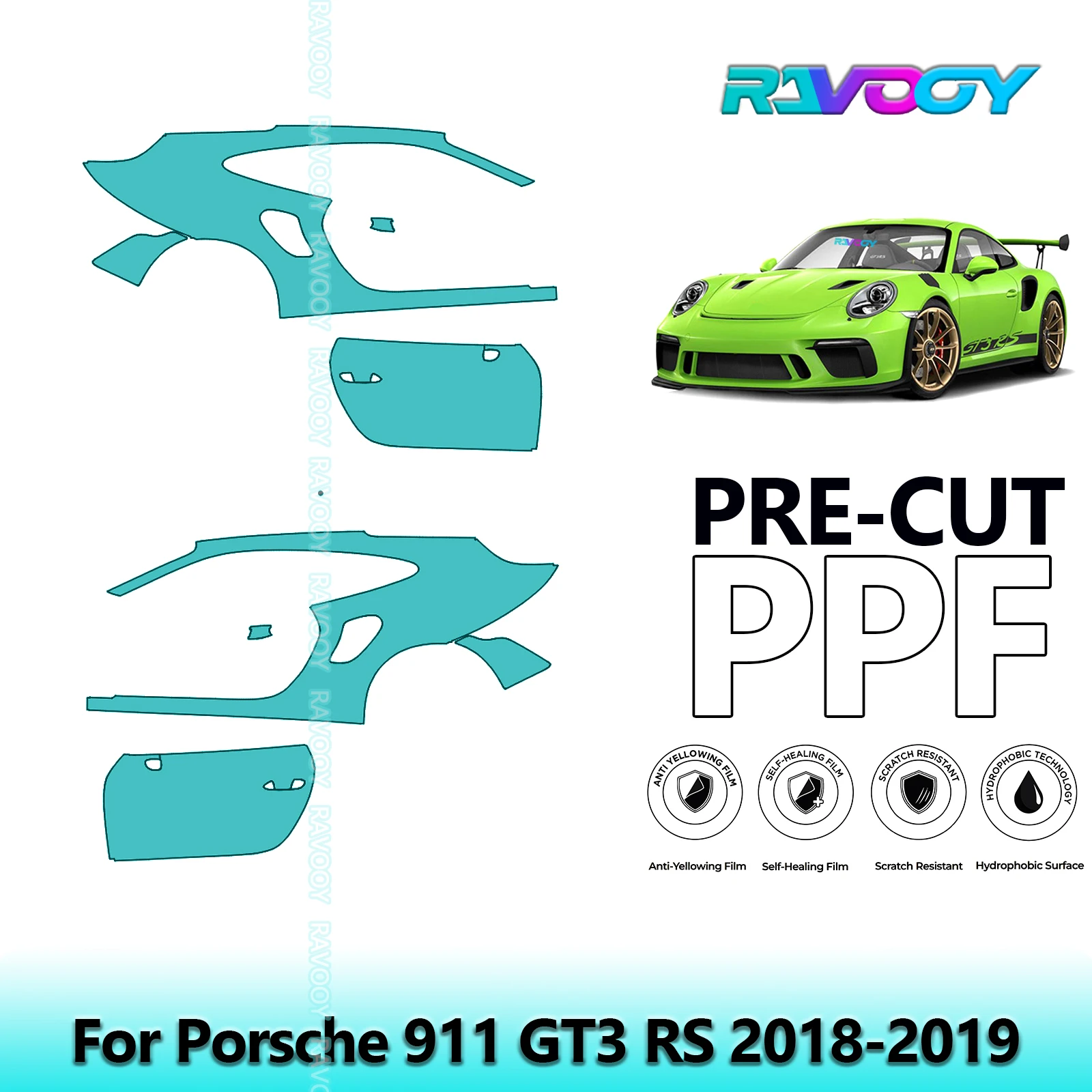 

For Porsche 911 GT3 RS 2018-2019 8.5mil Clear Matte Pre-Cut PPF Door & A/B Pillar Kit TPU Paint Protection Film Set