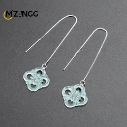 Natural Jadeite A Goods Blue Water Four-leaf Clover Ear Line S925 Silver Inlaid Ice Kind of High-grade Jade Earrings for Women