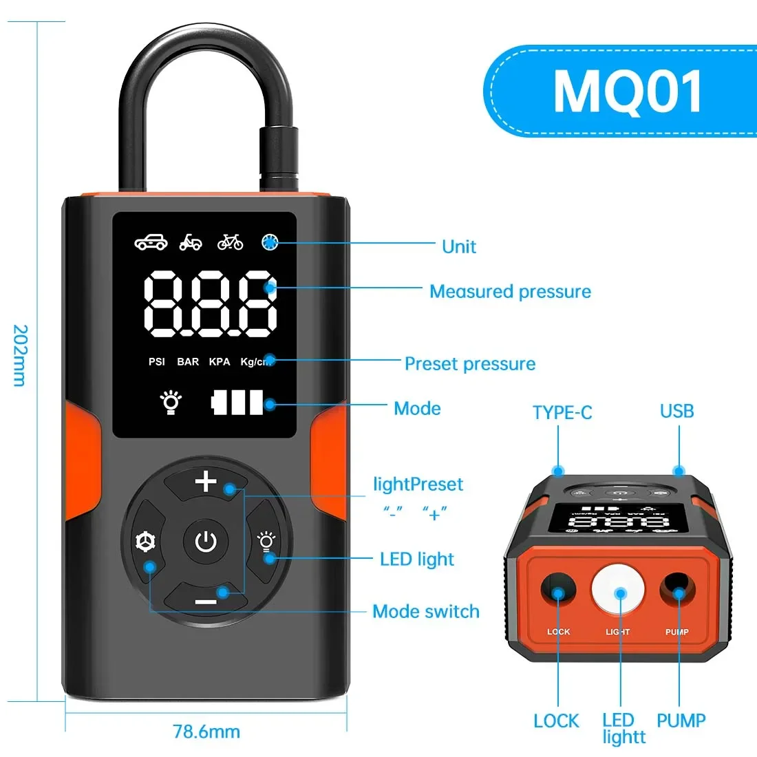 Air Pump Compressor Portable Power Inflator For Tires Digital Tire Inflator Portable With LED