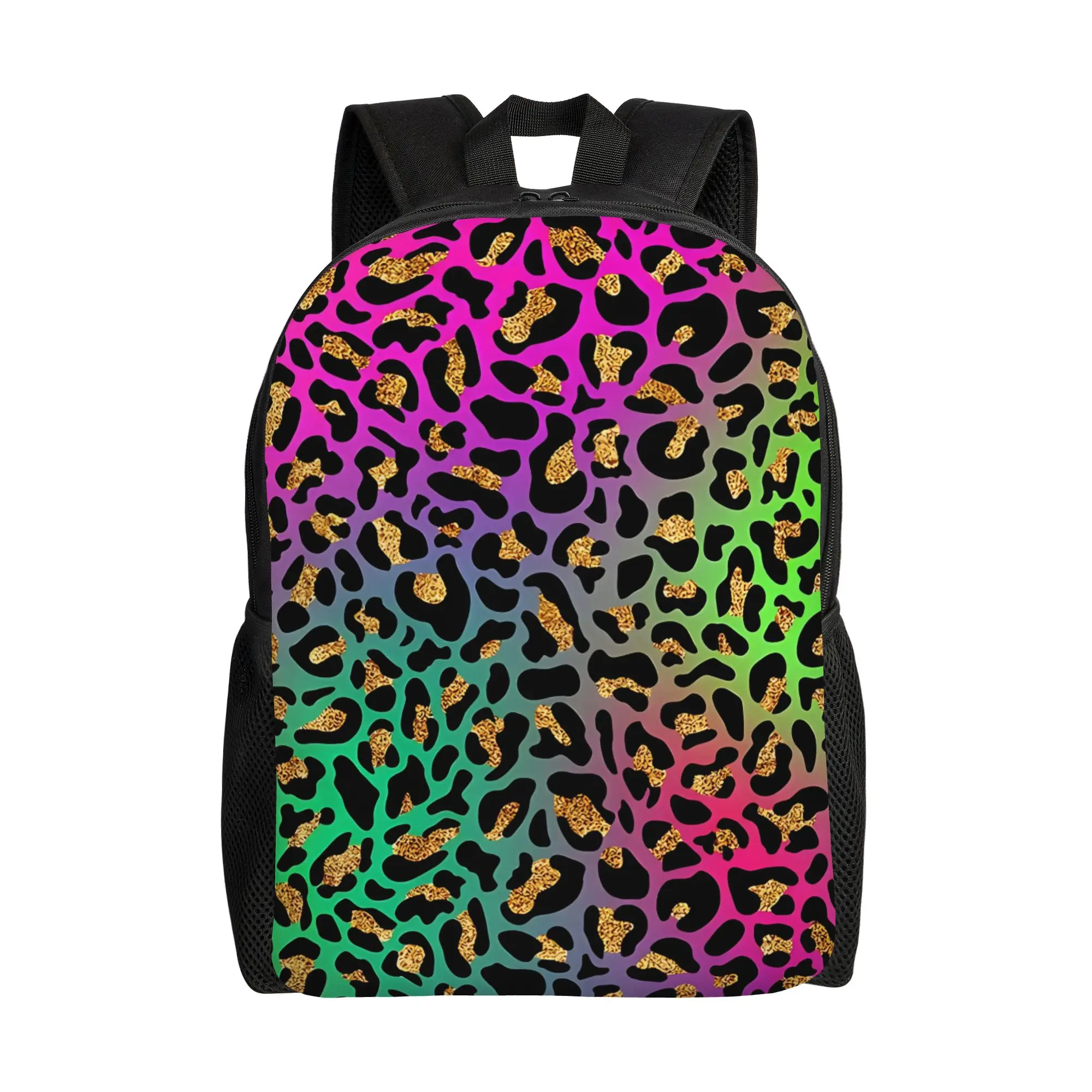 Back to school season Solid Neon Rainbow Leopard Animal Print V2 Daypack Leopard Print For Women College Bag Backpack
