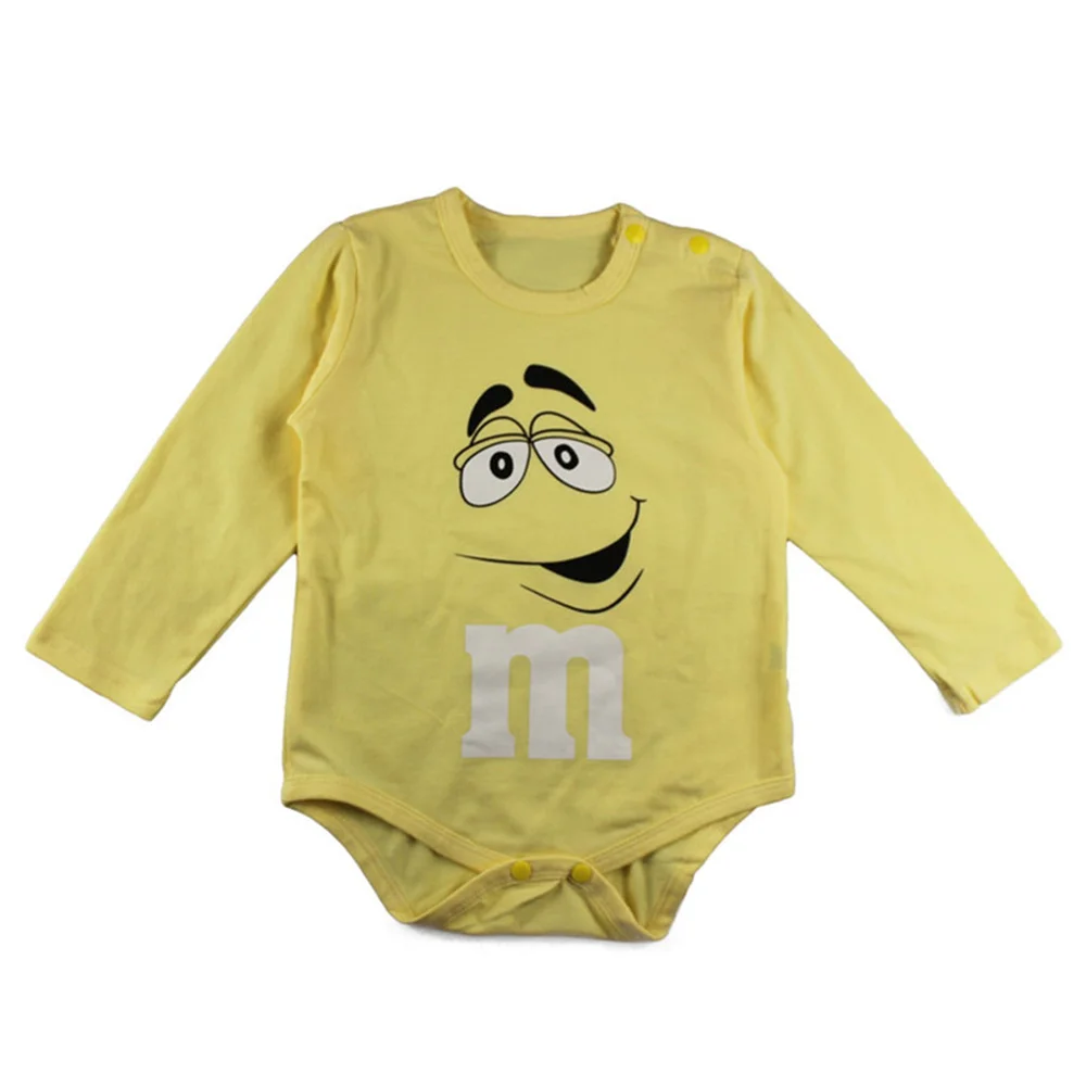 Funny Newborn Baby Onesie Bodysuit Novelty Graphic M&M Candy Face Colorful Long Sleeve Spring Autumn Infant Kids Clothes Rompers