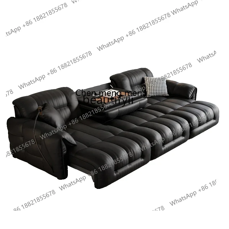 

182C Italian minimalist electric multi-functional leather sofa bed modern minimalist living room dual-purpose automatic retracta