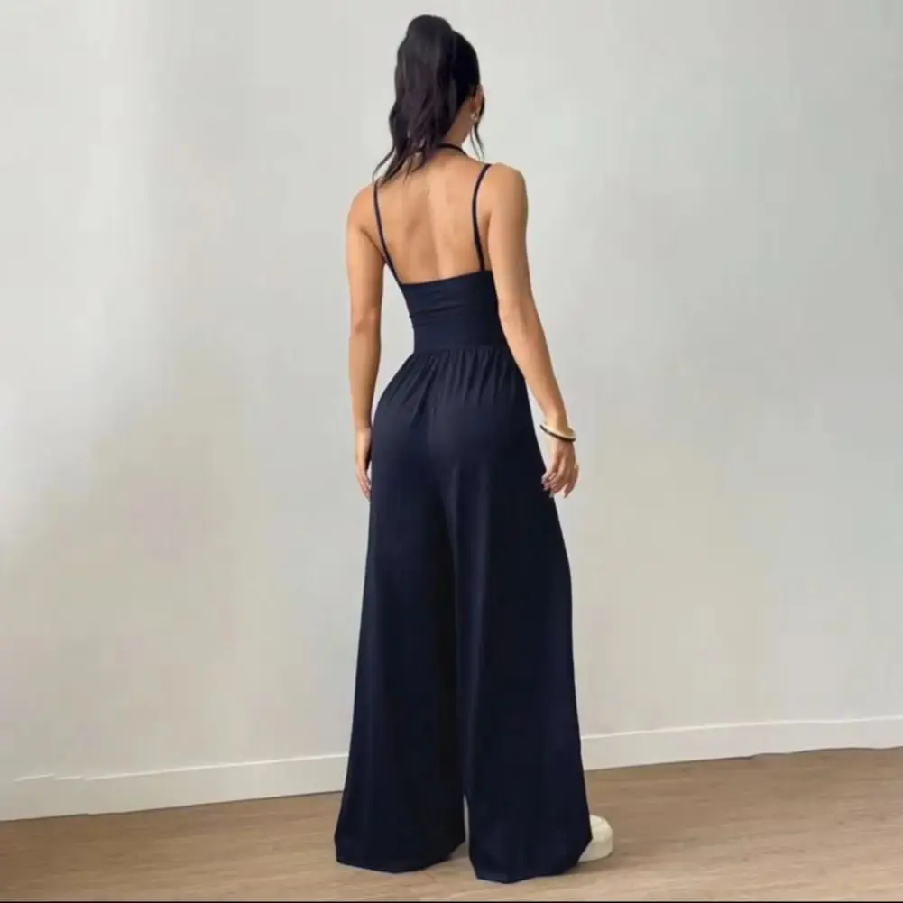 

Женский повседневный комбинезон-кимоно без спинки с воротником-халтером, приталенный, однотонный, плиссированный, свободного прямого кроя, А-силуэт, уличный стиль, 2026