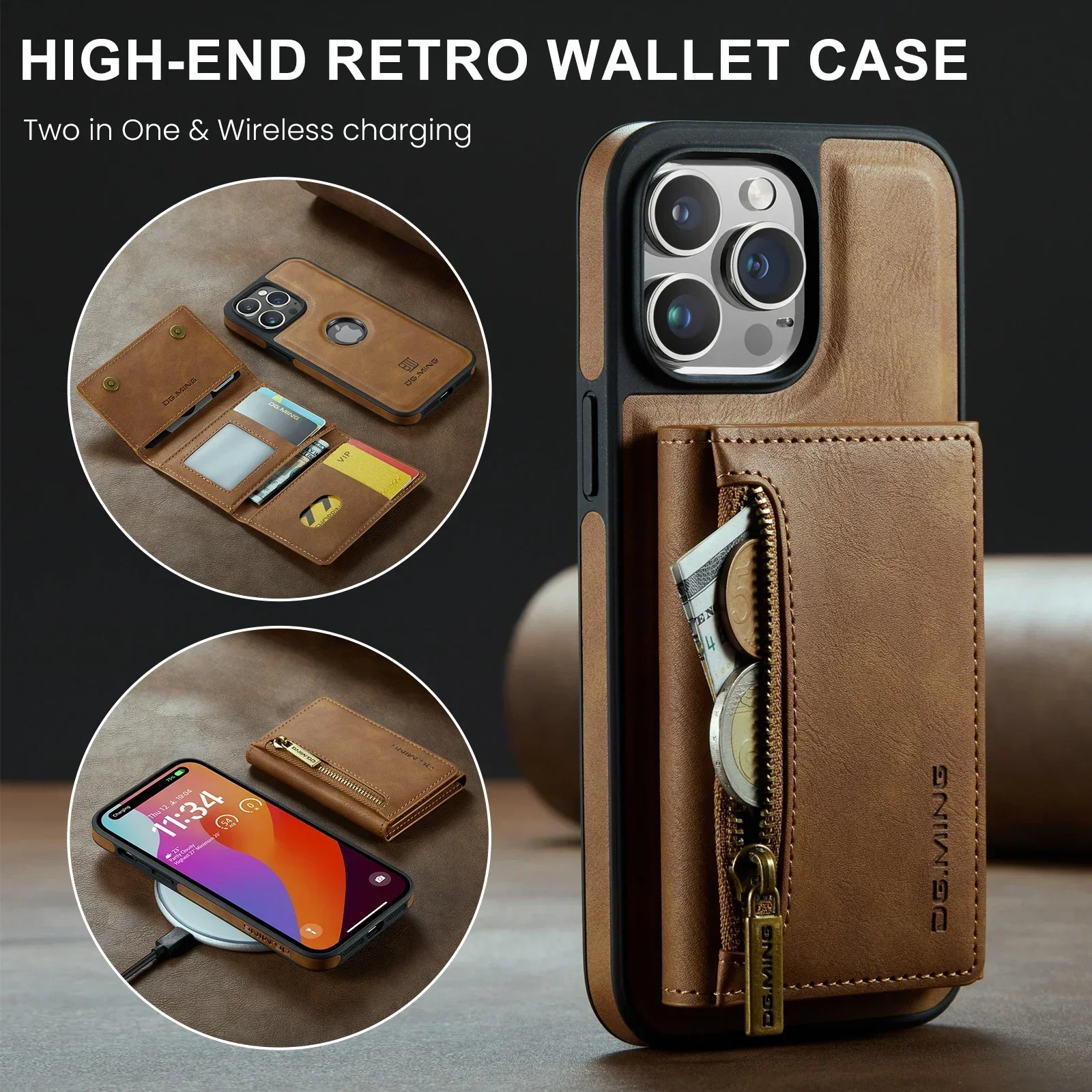 2 in 1 Magnetic Leather RFID Wallet Card Case for Magsafe IPhone 15 14 13 12 11 16 Pro Max Plus I15 Mac Safe Pocket Holder Cover