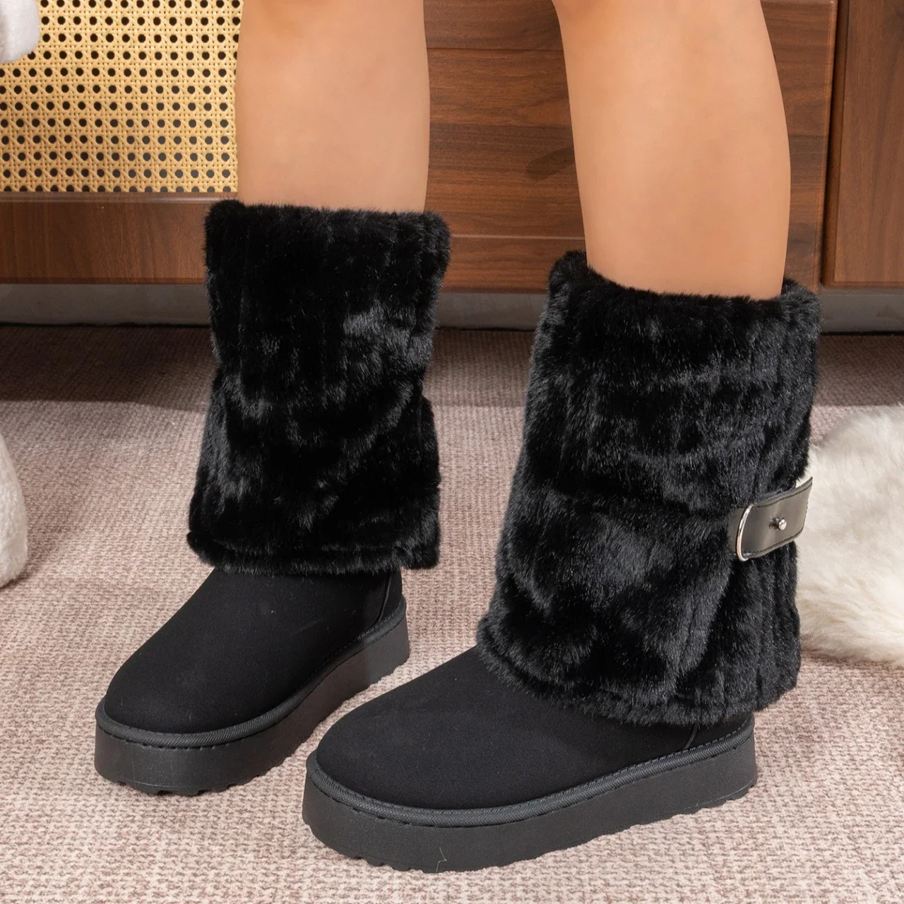 Neue Plattform-Baumwollschuhe, warme und flauschige Hosen, Stiefel. – Detail 10