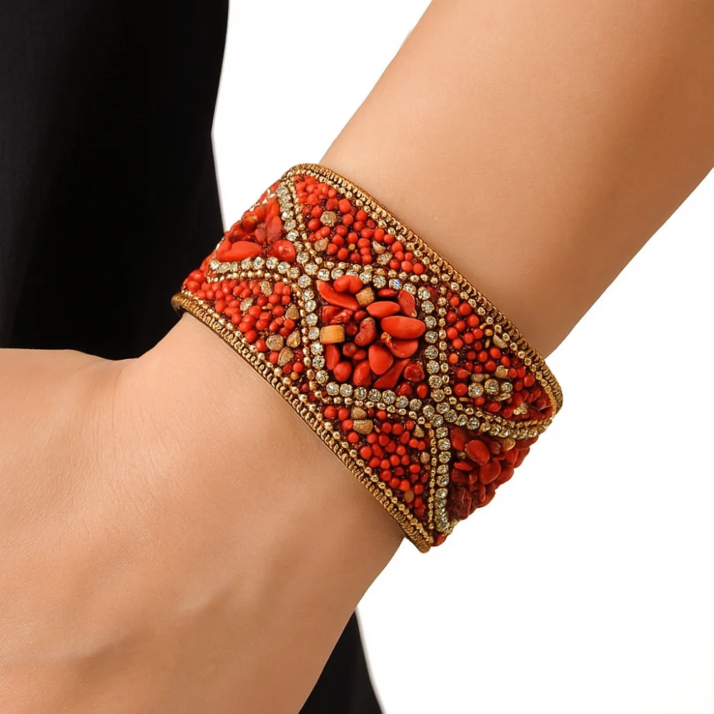 Ethnic Style Magnetic Clasp Bracelet Retro Bohemian Rhinestone Women's Bracelet Stone Beads Magnetic Closure
