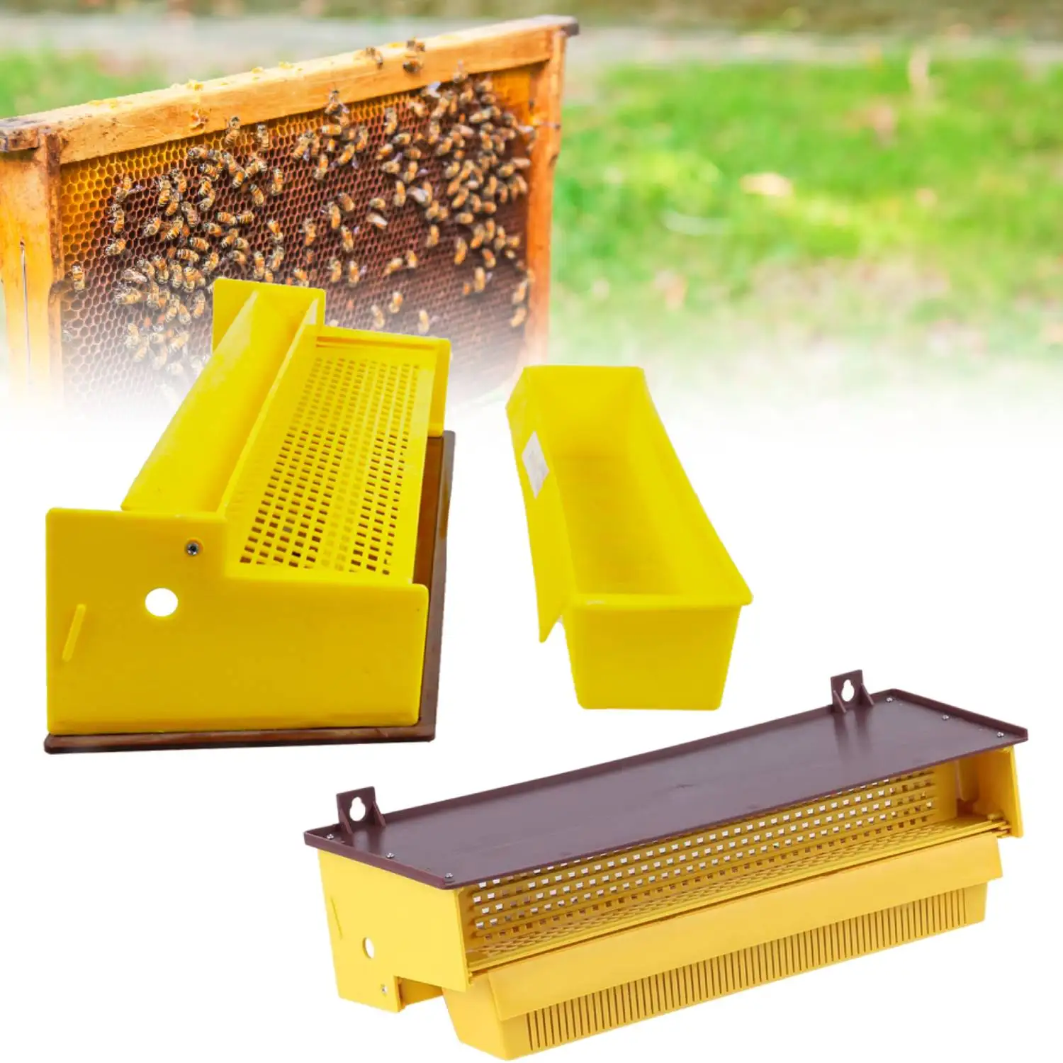 1 Juego de colector de polen de abeja, colector de polen ecológico, bandeja de polen ventilada extraíble, caja de alimentación de abeja para entrada de colmena de abejas