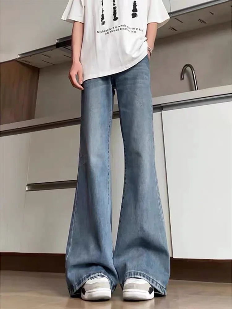 

Retro Blue Bell Bottom Jeans Women's Straight Leg Tear Wide Leg American Vibe Pants Lazy Draping Floor-Length Pants