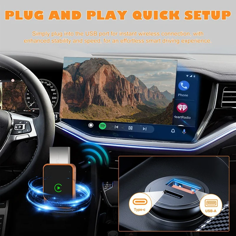 Super Sale Mini 2in1 Wired to Wireless CarPlay Car Connector Box with Orange Wireless Car Adapter