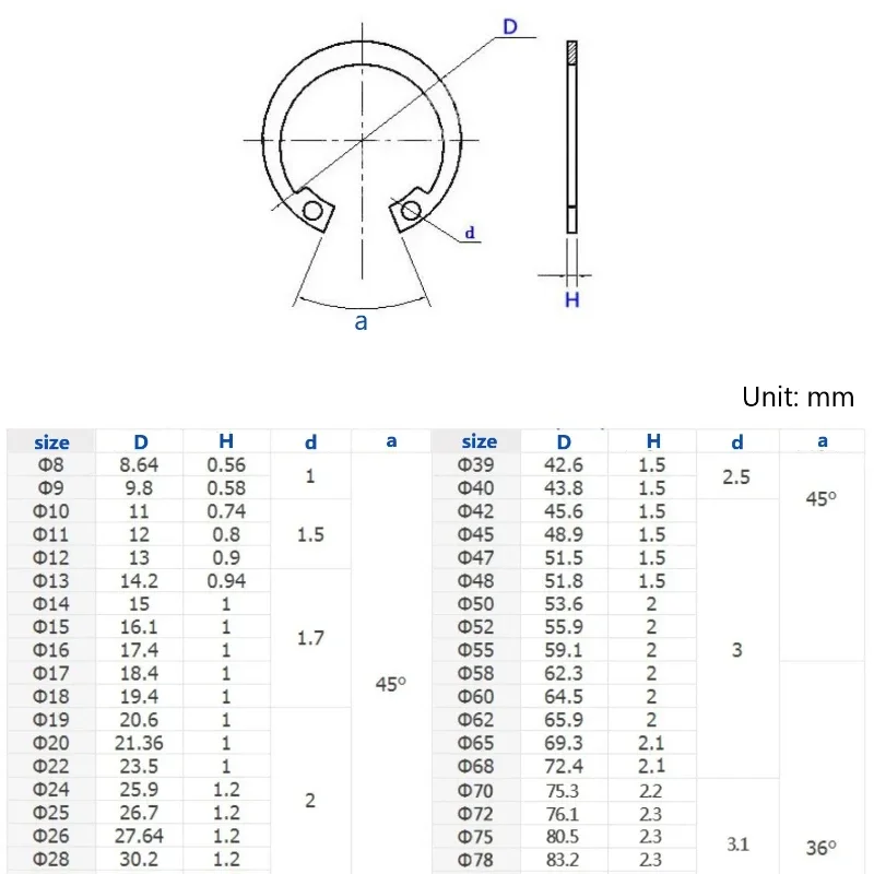 M82-M150 C Clips Snap Retaining Ring For Hole Black 65 Manganese Steel Washer Internal Shaft CircliP