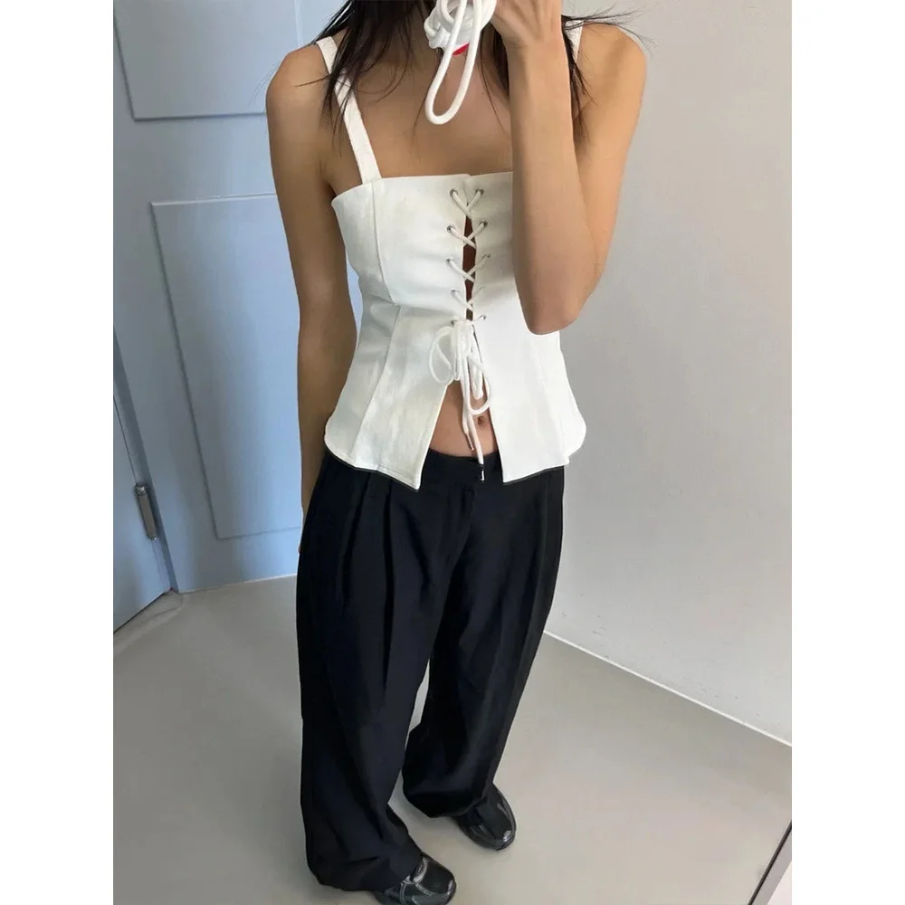 French retro spring and summer new cross strap waist small sexy Slim halter bottoming sweet cool wind vest