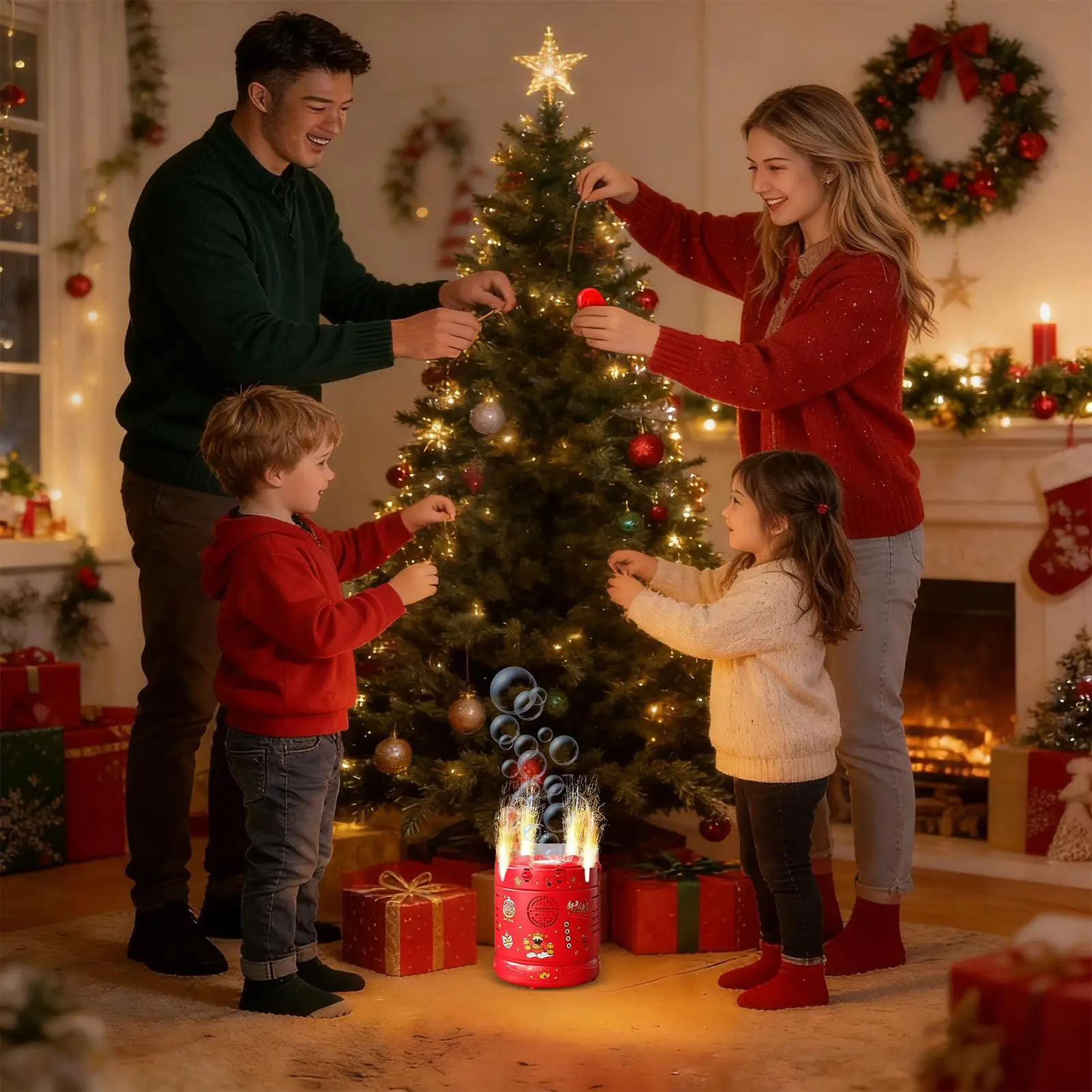 Macchina per Bolle Ricaricabile USB con Luci per Attività all'Aperto, Giocattolo Automatico per Matrimoni, Natale e Capodanno Cinese